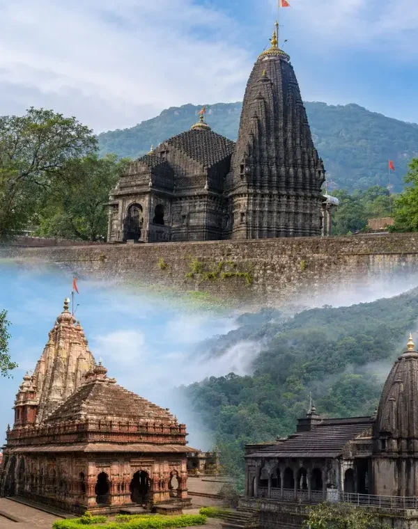 Three Jyotirlinga temples of Maharashtra with Trimbakeshwar, Grishneshwar and Bhimashankar in daylight