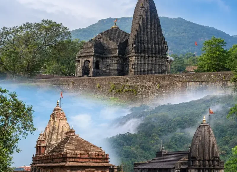 Three Jyotirlinga temples of Maharashtra with Trimbakeshwar, Grishneshwar and Bhimashankar in daylight