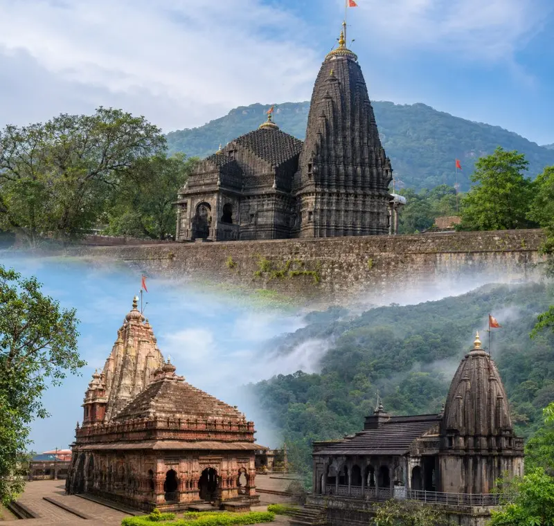 Three Jyotirlinga temples of Maharashtra with Trimbakeshwar, Grishneshwar and Bhimashankar in daylight