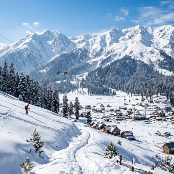Grand Kashmir Experience with snow covered valley, mountain village, gondola ride and stunning winter landscape in Kashmir