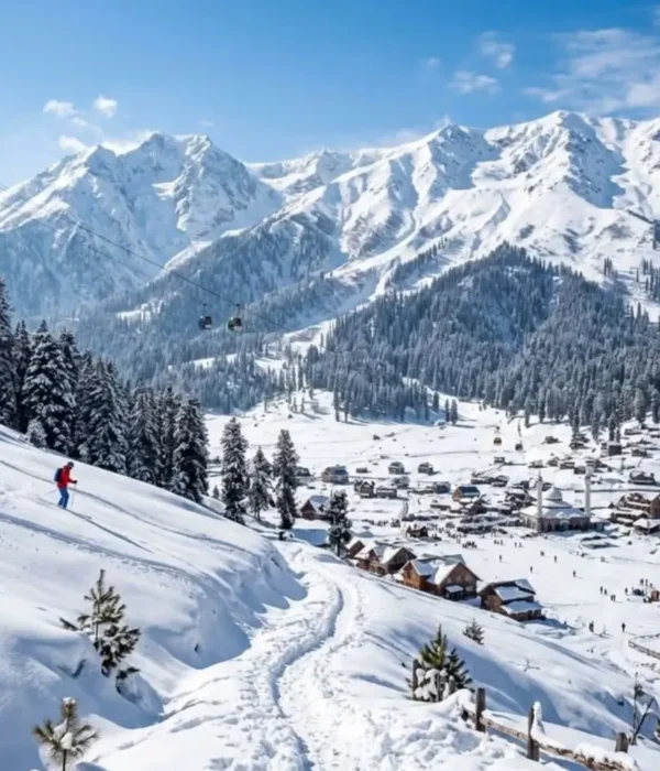 Grand Kashmir Experience with snow covered valley, mountain village, gondola ride and stunning winter landscape in Kashmir