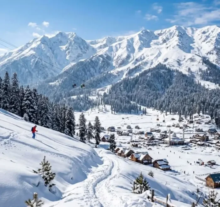 Grand Kashmir Experience with snow covered valley, mountain village, gondola ride and stunning winter landscape in Kashmir