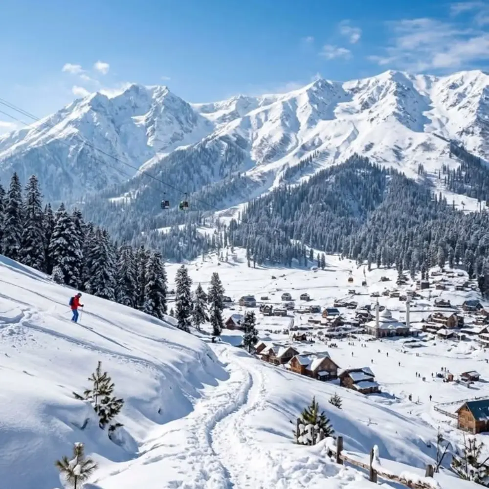 Grand Kashmir Experience with snow covered valley, mountain village, gondola ride and stunning winter landscape in Kashmir