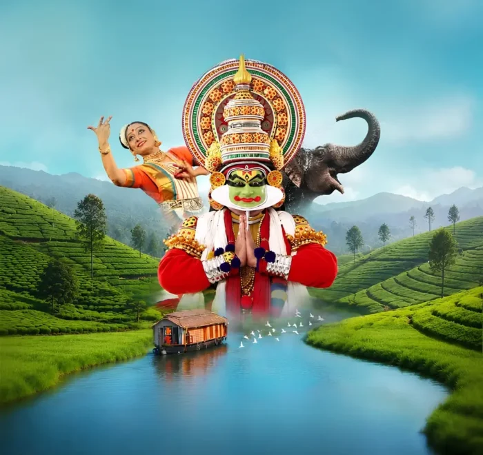 Grand Kerala Experience featuring Kathakali, classical dance, elephant, houseboat, tea gardens and scenic backwaters