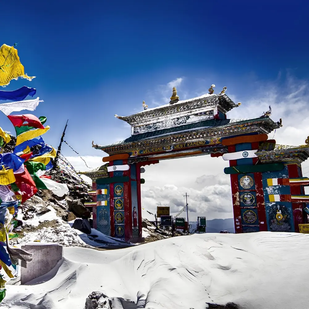 Grand Ladakh Explorer with Himalayan gateway, prayer flags, snow covered mountains and scenic high pass