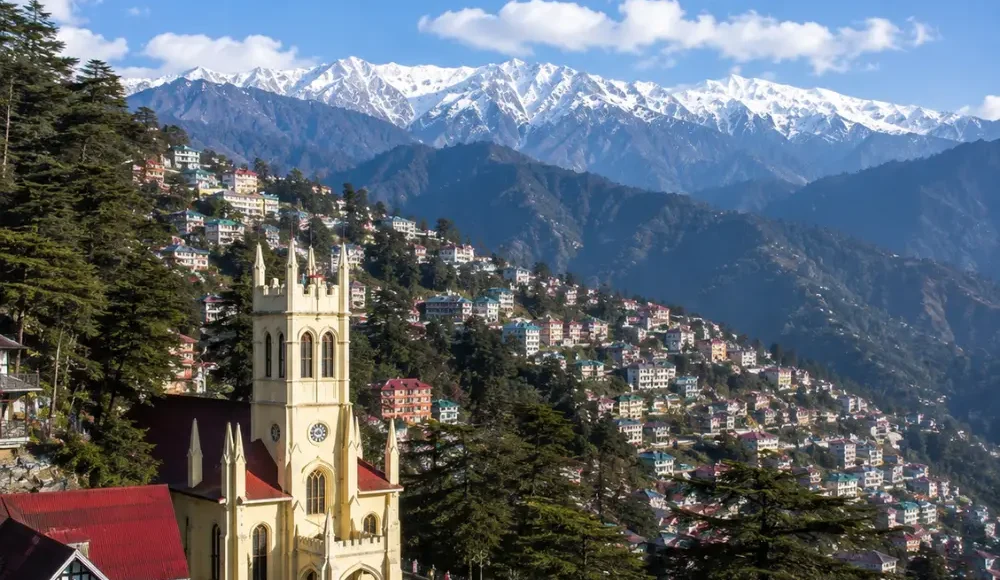 Shimla Christ Church and Ridge with Himalayan mountain views in Himachal Pradesh