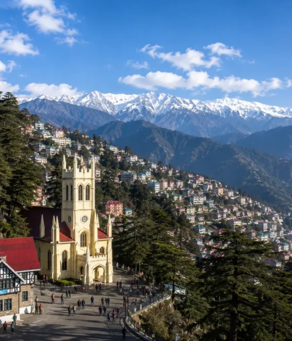 Shimla Christ Church and Ridge with Himalayan mountain views in Himachal Pradesh