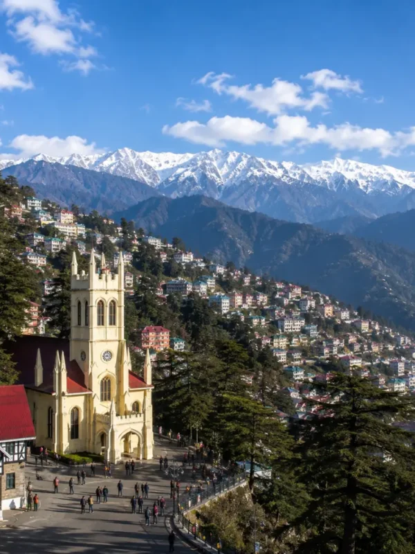 Shimla Christ Church and Ridge with Himalayan mountain views in Himachal Pradesh