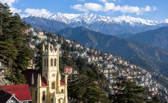 Shimla Christ Church and Ridge with Himalayan mountain views in Himachal Pradesh