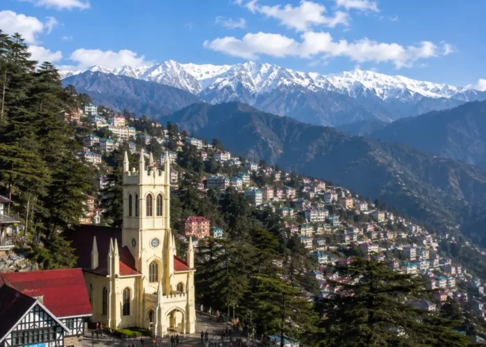 Shimla Christ Church and Ridge with Himalayan mountain views in Himachal Pradesh