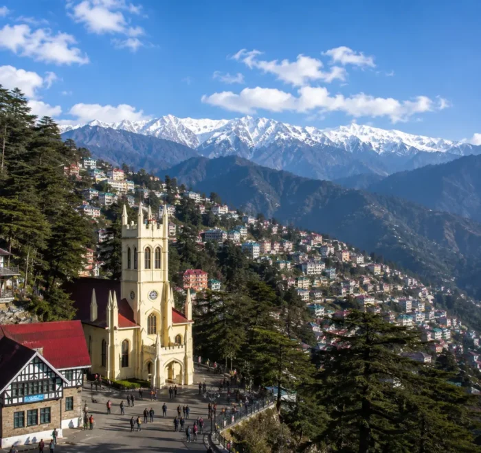 Shimla Christ Church and Ridge with Himalayan mountain views in Himachal Pradesh