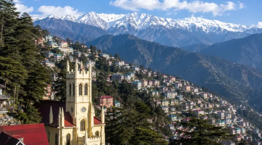 Shimla Christ Church and Ridge with Himalayan mountain views in Himachal Pradesh