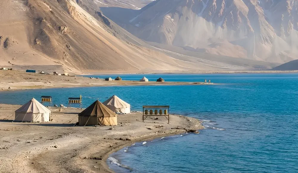 Leh Nubra Pangong package with Pangong Lake, mountain campsite, yaks and scenic Ladakh landscape