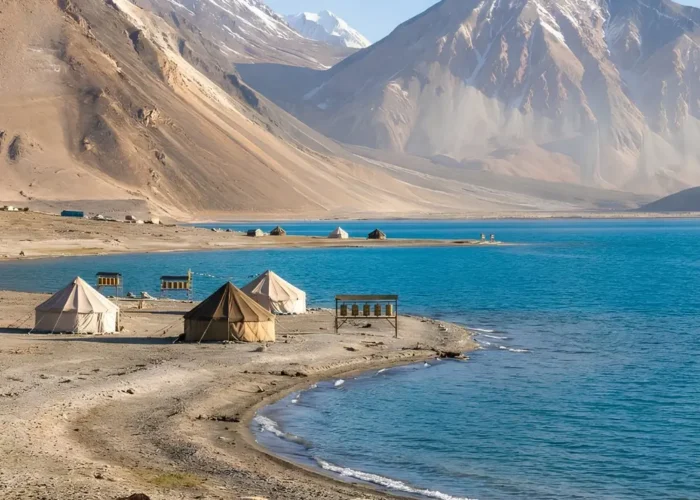 Leh Nubra Pangong package with Pangong Lake, mountain campsite, yaks and scenic Ladakh landscape