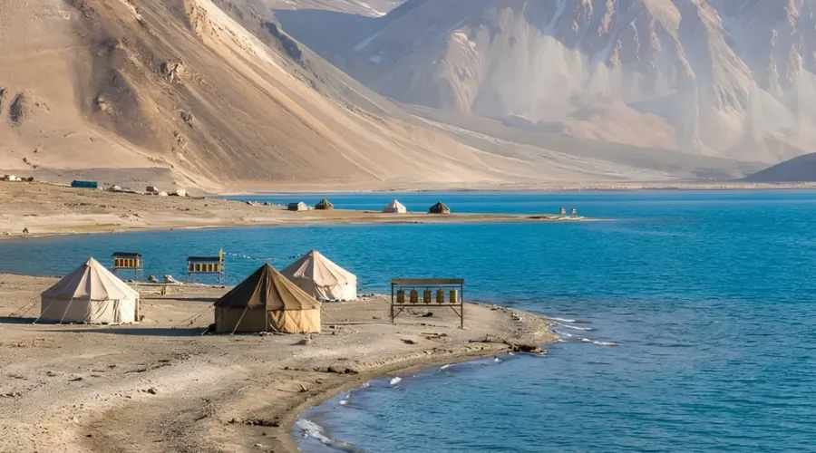 Leh Nubra Pangong package with Pangong Lake, mountain campsite, yaks and scenic Ladakh landscape
