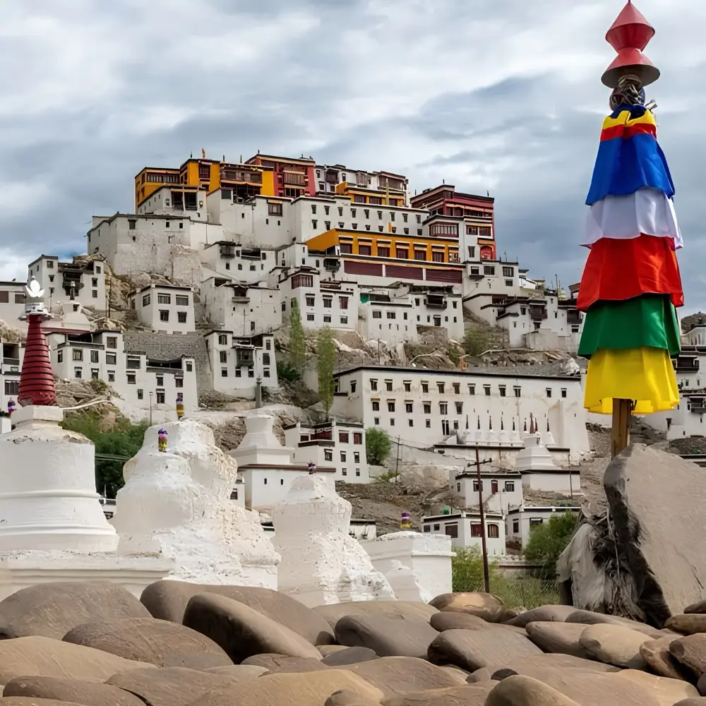 Leh Sham Valley package with Ladakh monastery, prayer flag, rocky landscape and scenic Himalayan cultural views