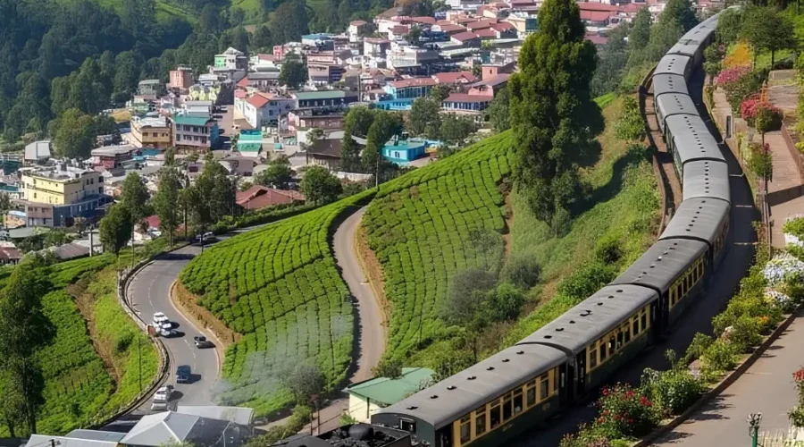 Mysore Coorg Ooty tour with Nilgiri mountain train, tea gardens, green hills and scenic South India landscape