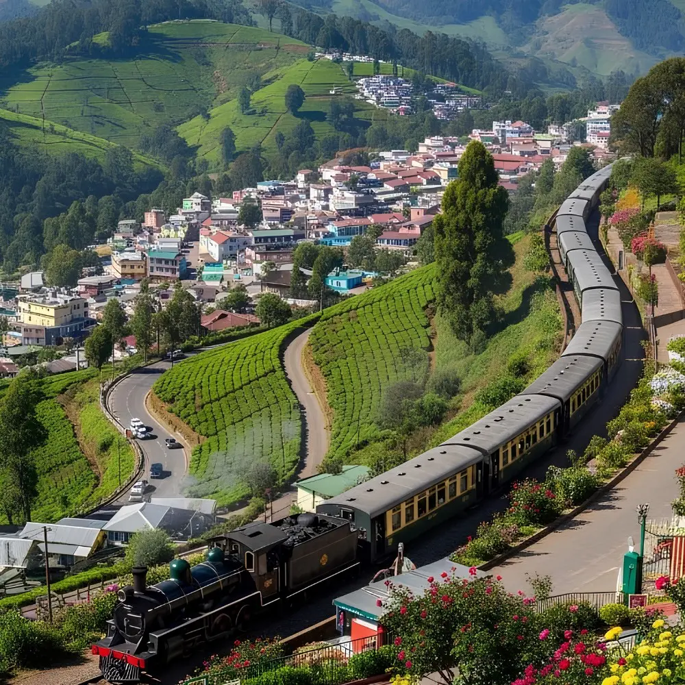 Mysore Coorg Ooty tour with Nilgiri mountain train, tea gardens, green hills and scenic South India landscape