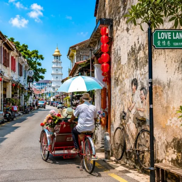 Penang Malaysia heritage street with colorful George Town architecture and tropical city charm in daylight