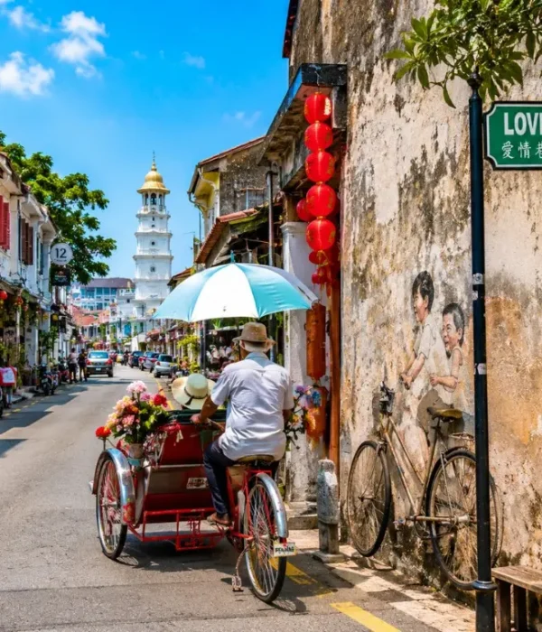 Penang Malaysia heritage street with colorful George Town architecture and tropical city charm in daylight