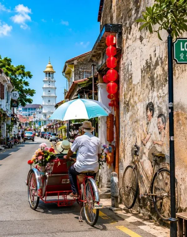 Penang Malaysia heritage street with colorful George Town architecture and tropical city charm in daylight