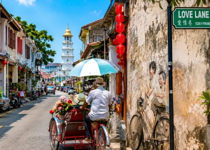 Penang Malaysia heritage street with colorful George Town architecture and tropical city charm in daylight
