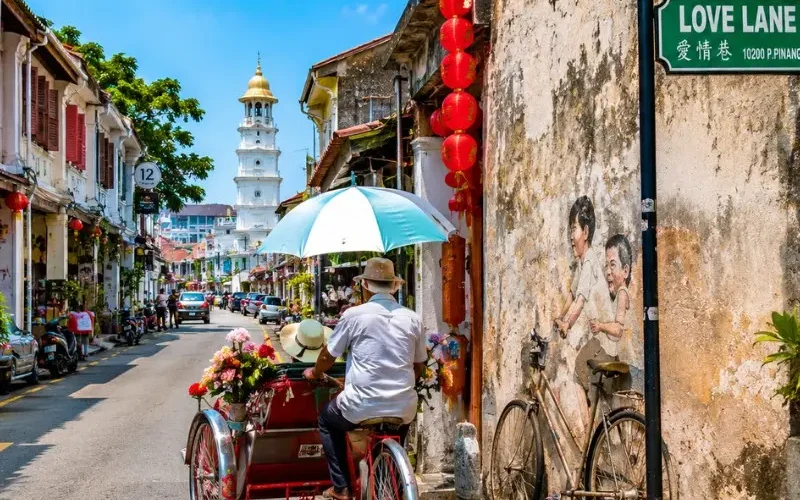 Penang Malaysia heritage street with colorful George Town architecture and tropical city charm in daylight
