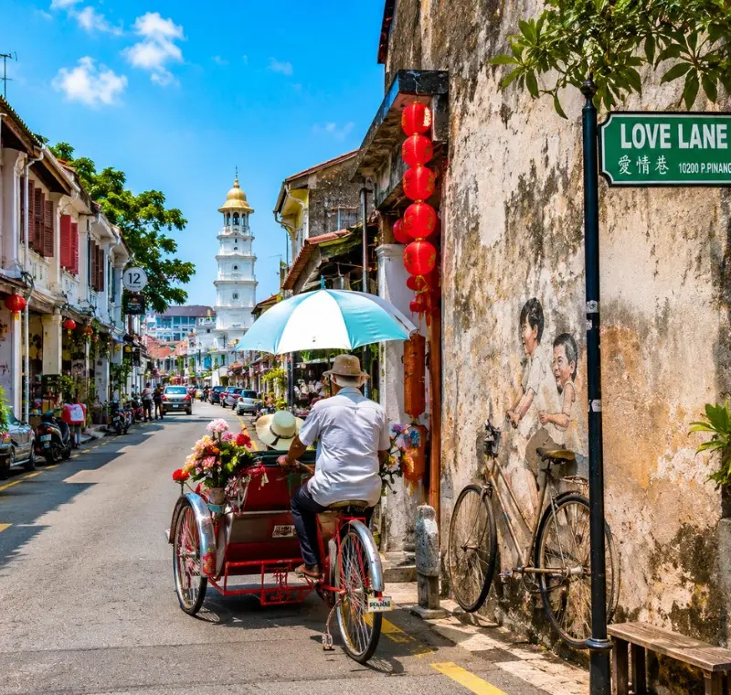 Penang Malaysia heritage street with colorful George Town architecture and tropical city charm in daylight