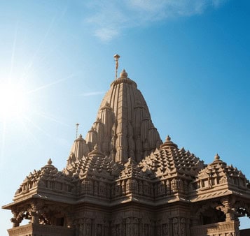 Intricate ancient Indian temple architecture showcasing traditional carvings and design.