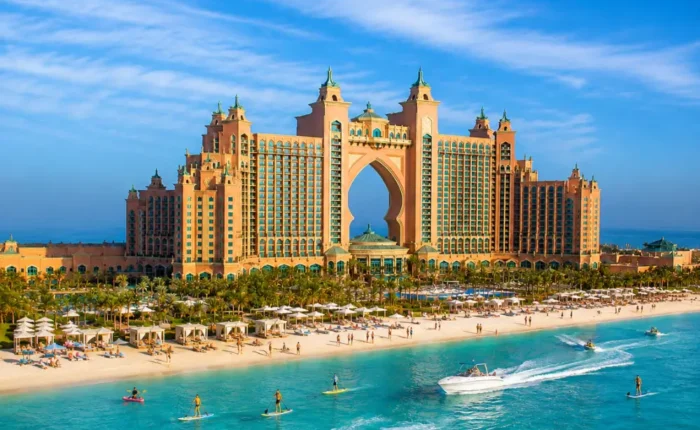 Dubai Atlantis The Palm with luxury resort architecture, turquoise sea, Palm Jumeirah views, and premium UAE holiday atmosphere.