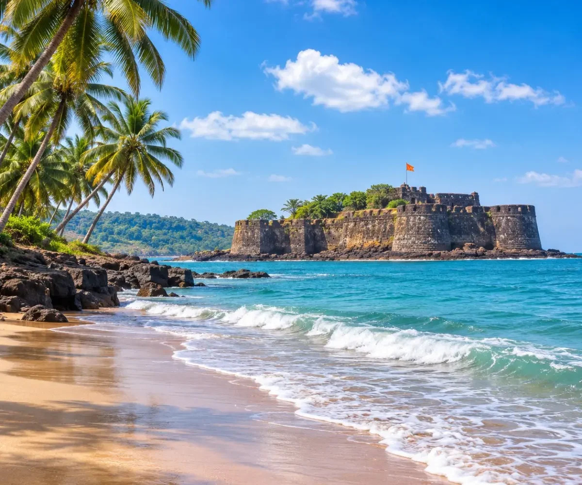 Alibaug Tour Package featuring Alibaug Beach, Kolaba Fort, Kashid Beach, Murud Janjira Fort and the scenic Konkan coastline.