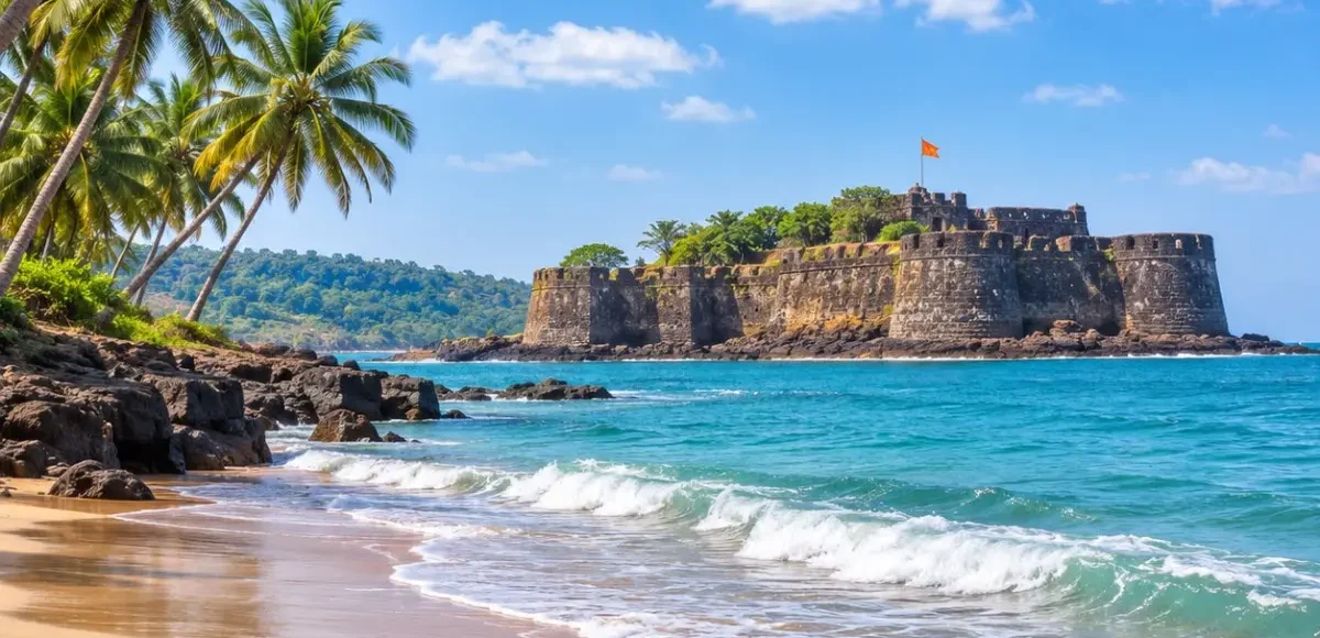 Alibaug Tour Package featuring Alibaug Beach, Kolaba Fort, Kashid Beach, Murud Janjira Fort and the scenic Konkan coastline.