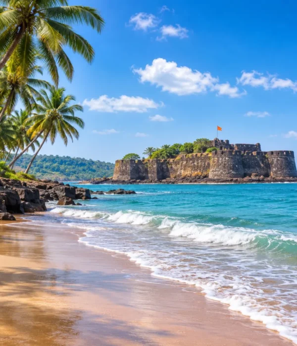 Alibaug Tour Package featuring Alibaug Beach, Kolaba Fort, Kashid Beach, Murud Janjira Fort and the scenic Konkan coastline.