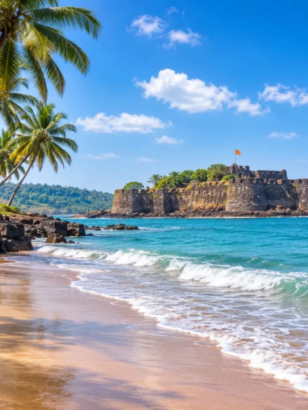 Alibaug Tour Package featuring Alibaug Beach, Kolaba Fort, Kashid Beach, Murud Janjira Fort and the scenic Konkan coastline.