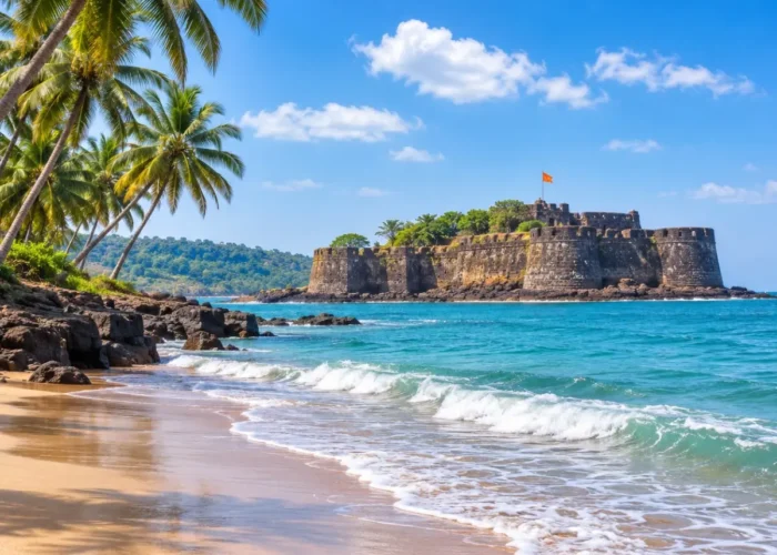 Alibaug Tour Package featuring Alibaug Beach, Kolaba Fort, Kashid Beach, Murud Janjira Fort and the scenic Konkan coastline.