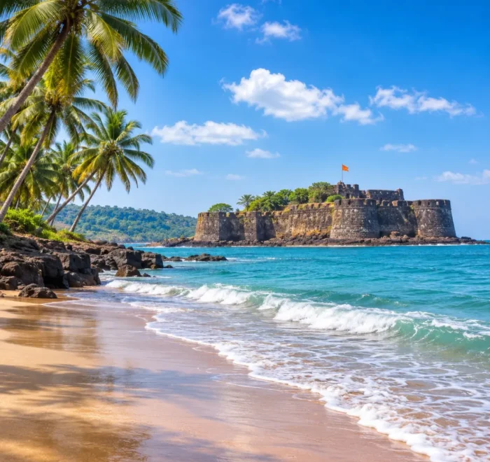 Alibaug Tour Package featuring Alibaug Beach, Kolaba Fort, Kashid Beach, Murud Janjira Fort and the scenic Konkan coastline.