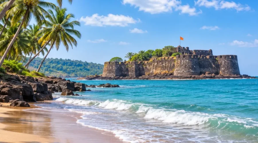 Alibaug Tour Package featuring Alibaug Beach, Kolaba Fort, Kashid Beach, Murud Janjira Fort and the scenic Konkan coastline.