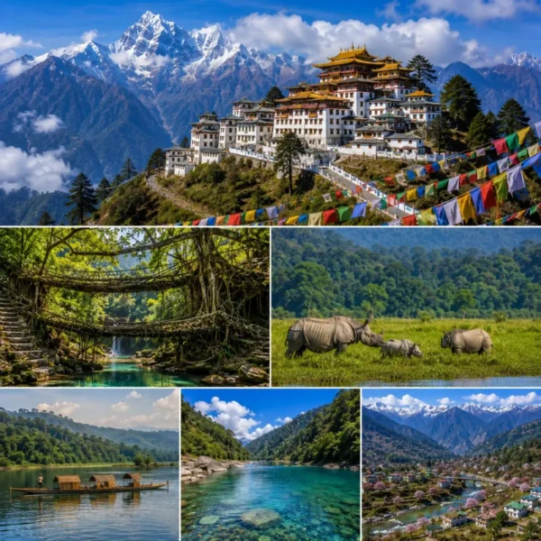Assam, Meghalaya & Tawang Tour Package featuring Kaziranga National Park, Shillong, Cherrapunji, Dawki, Sela Pass and Tawang Monastery