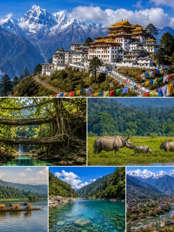 Assam, Meghalaya & Tawang Tour Package featuring Kaziranga National Park, Shillong, Cherrapunji, Dawki, Sela Pass and Tawang Monastery