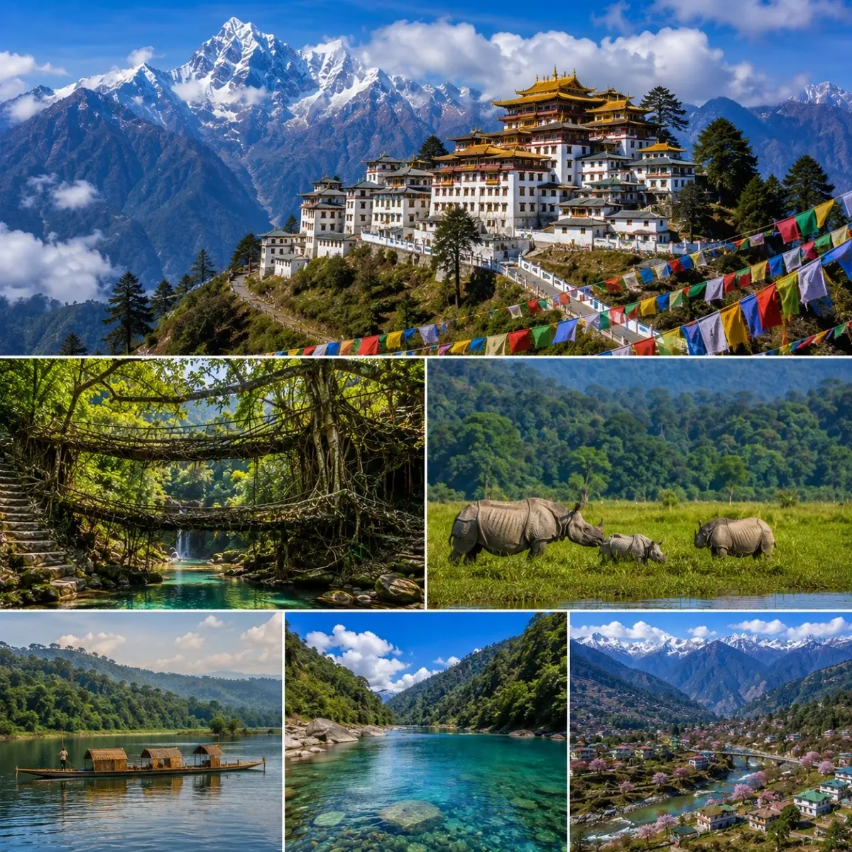 Assam, Meghalaya & Tawang Tour Package featuring Kaziranga National Park, Shillong, Cherrapunji, Dawki, Sela Pass and Tawang Monastery