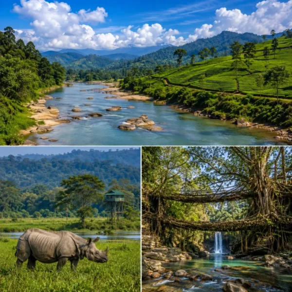 Assam & Meghalaya Tour Package featuring Kaziranga National Park, Shillong, Cherrapunji, Dawki Umngot River and Assam tea gardens