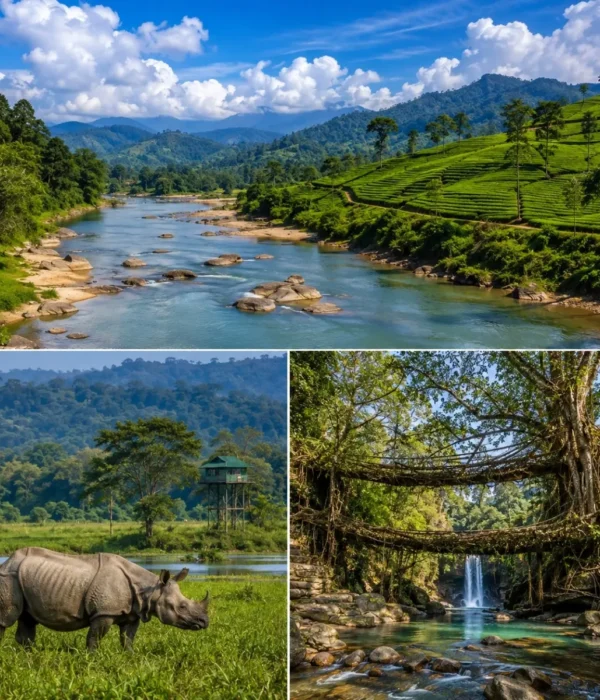 Assam & Meghalaya Tour Package featuring Kaziranga National Park, Shillong, Cherrapunji, Dawki Umngot River and Assam tea gardens