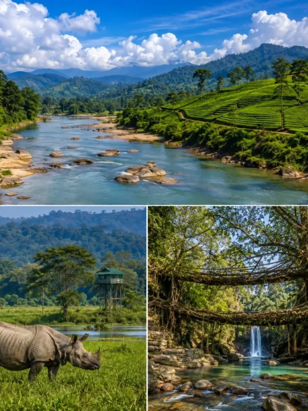 Assam & Meghalaya Tour Package featuring Kaziranga National Park, Shillong, Cherrapunji, Dawki Umngot River and Assam tea gardens
