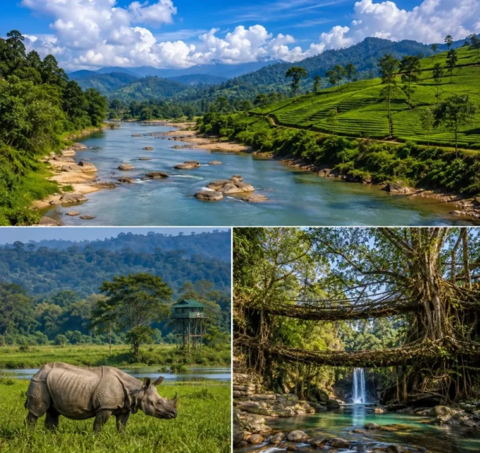 Assam & Meghalaya Tour Package featuring Kaziranga National Park, Shillong, Cherrapunji, Dawki Umngot River and Assam tea gardens