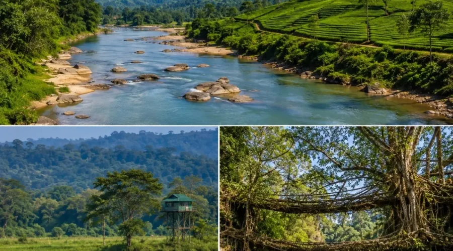 Assam & Meghalaya Tour Package featuring Kaziranga National Park, Shillong, Cherrapunji, Dawki Umngot River and Assam tea gardens