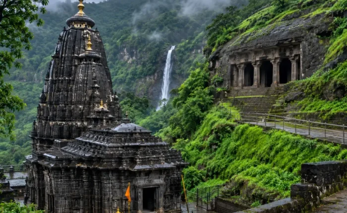 Bhimashankar Lenyadri Tour Package featuring Bhimashankar Jyotirlinga Temple, Lenyadri Ganpati Temple, ancient caves and scenic Sahyadri hills.