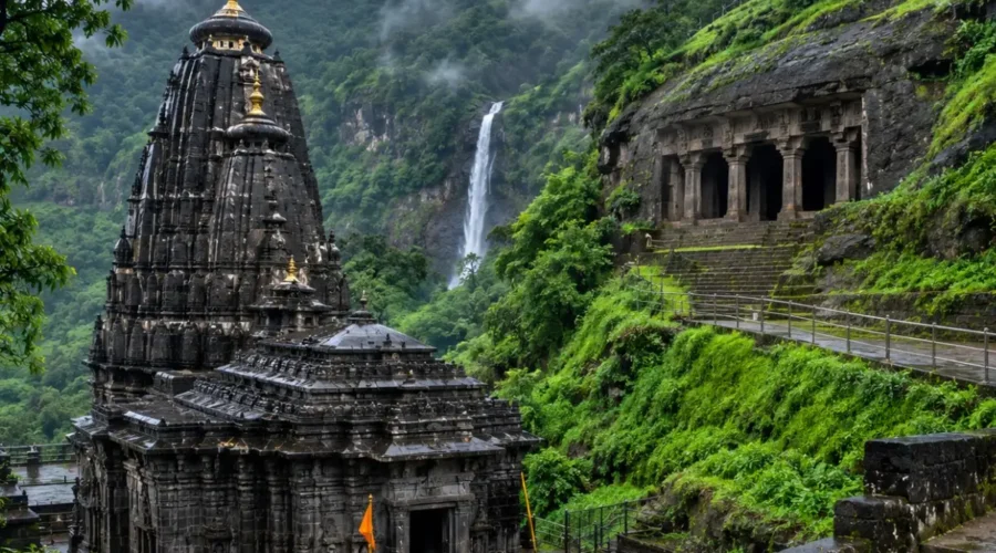 Bhimashankar Lenyadri Tour Package featuring Bhimashankar Jyotirlinga Temple, Lenyadri Ganpati Temple, ancient caves and scenic Sahyadri hills.