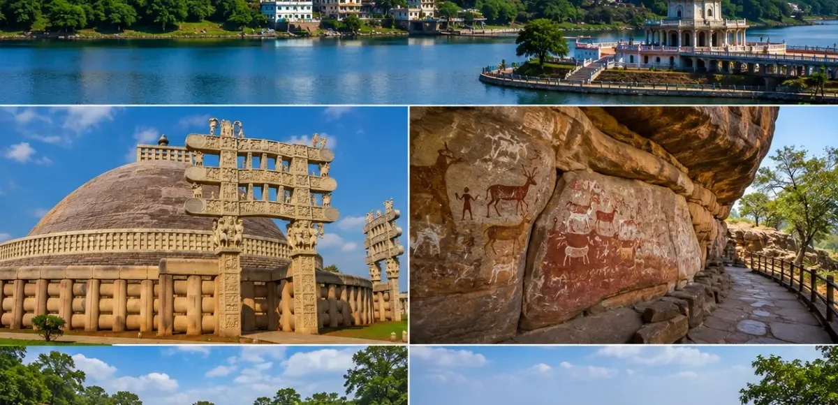 Bhopal Sanchi Bhimbetka Pachmarhi Tour Package featuring Sanchi Stupa, Bhimbetka Rock Shelters, Bee Falls, Dhupgarh and Upper Lake Bhopal.