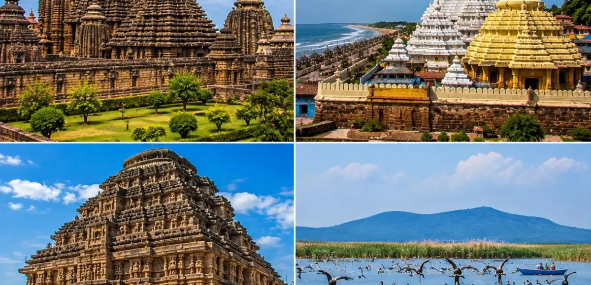 Bhubaneswar Puri Konark Chilika Tour Package featuring Lingaraj Temple, Jagannath Temple, Konark Sun Temple, Chilika Lake and Satapada Dolphins.