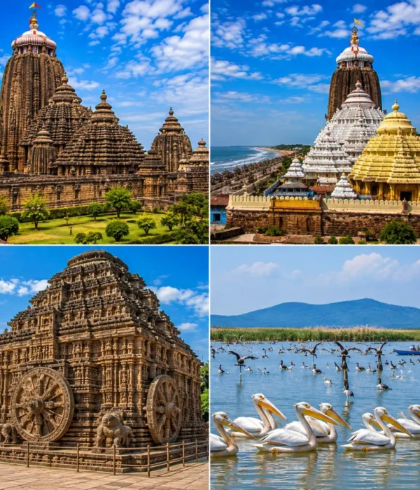 Bhubaneswar Puri Konark Chilika Tour Package featuring Lingaraj Temple, Jagannath Temple, Konark Sun Temple, Chilika Lake and Satapada Dolphins.